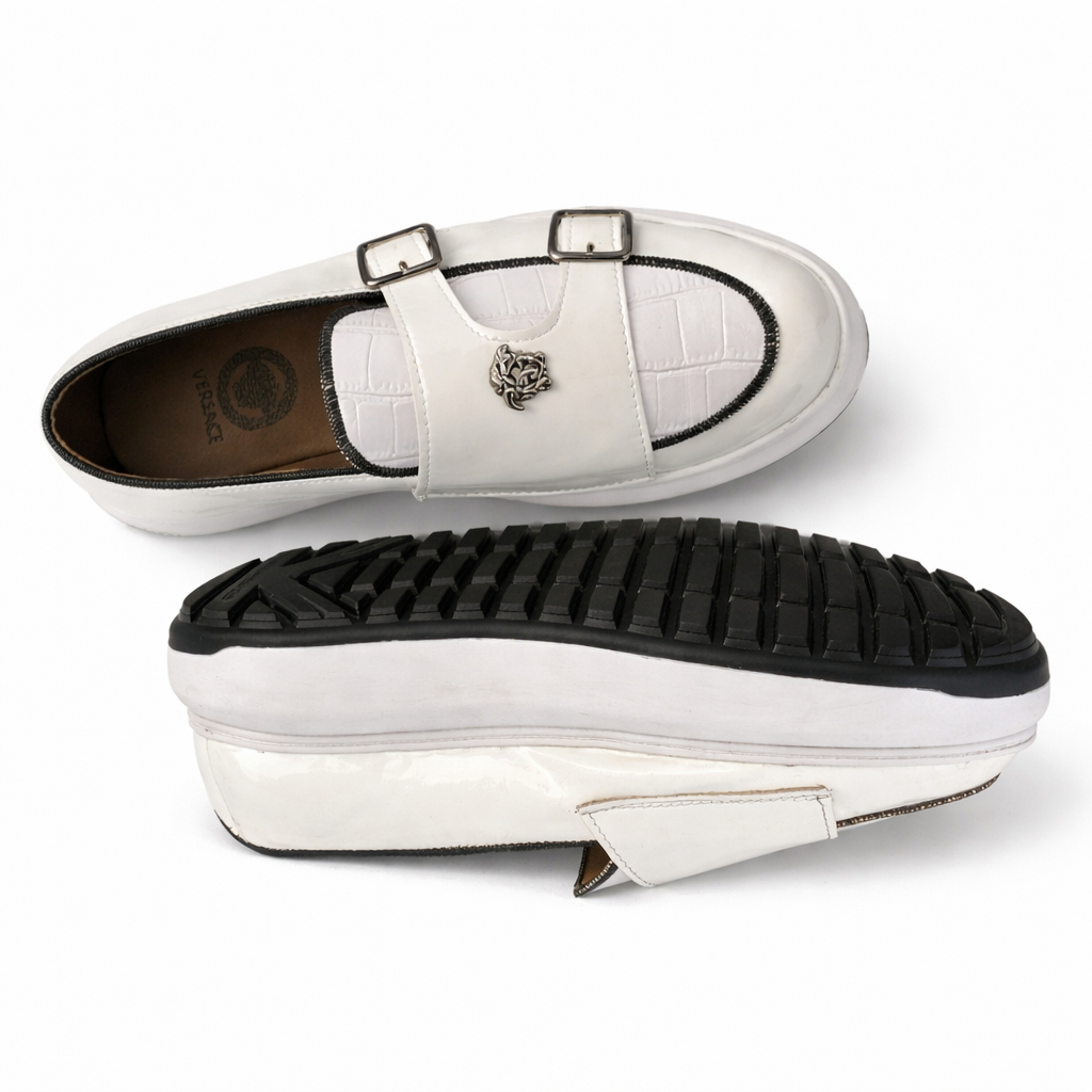 Mens White Slip On Buckle Loafers